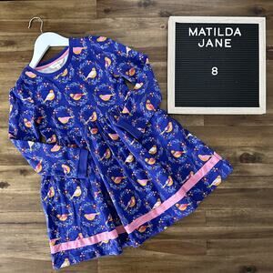 NEW Matilda Jane Moments With You Partridge Bird Floral Purple Long Sleeve Dress